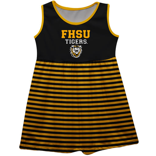 Fort Hays State University Tigers FHSU Black Sleeveless Tank Dress With Gold Stripes - Vive La Fête - Online Apparel Store