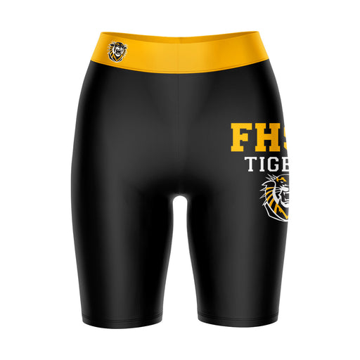 FHSU Tigers Vive La Fete Game Day Logo on Thigh and Waistband Black and Blue Women Bike Short 9 Inseam" - Vive La Fête - Online Apparel Store