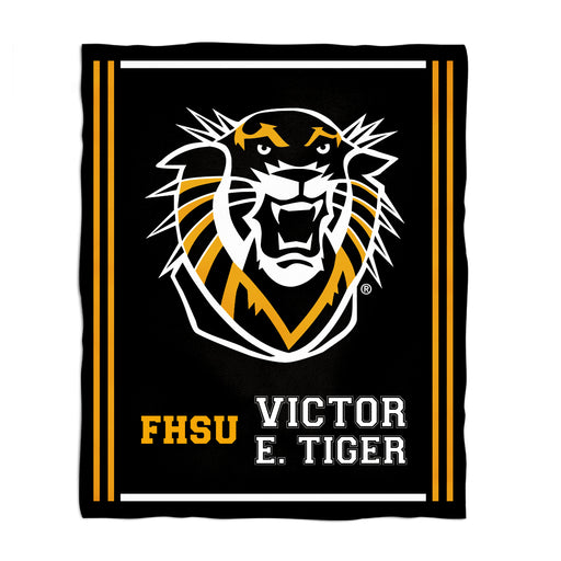 Fort Hays State University Tigers FHSU Vive La Fete Kids Game Day Black Plush Soft Minky Blanket 36 x 48 Mascot