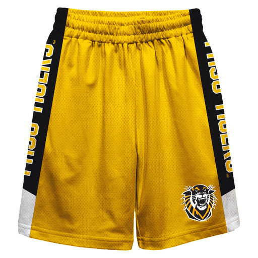 Fort Hays State University Tigers FHSU Vive La Fete Game Day Gold Stripes Boys Solid Black Athletic Mesh Short