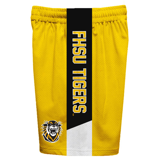 Fort Hays State University Tigers FHSU Vive La Fete Game Day Gold Stripes Boys Solid Black Athletic Mesh Short - Vive La Fête - Online Apparel Store