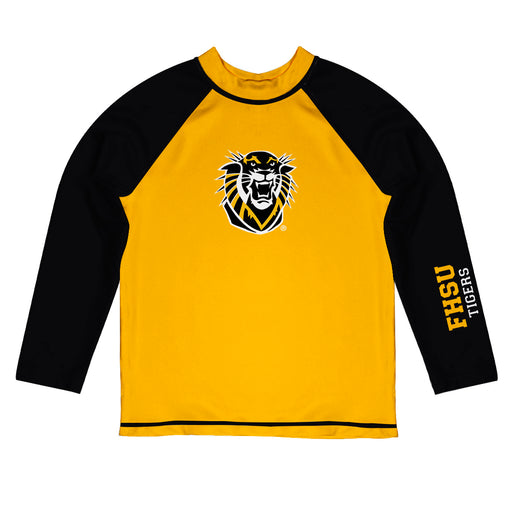 Fort Hays State Tigers FHSU Vive La Fete Logo Gold Black Long Sleeve Raglan Rashguard