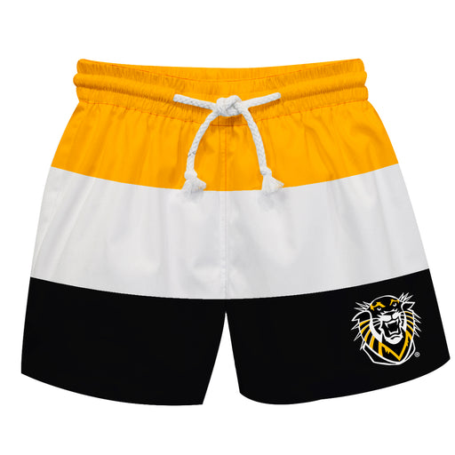 Fort Hays State University Tigers FHSU Vive La Fete Gold White Black Stripes Swimtrunks V1