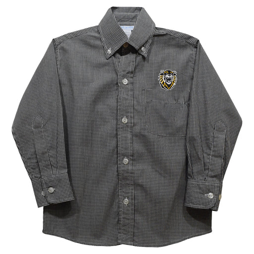 Fort Hays State University Tigers FHSU Embroidered Black Gingham Long Sleeve Button Down