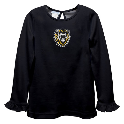Fort Hays State University Tigers FHSU Embroidered Black Knit Long Sleeve Girls Blouse