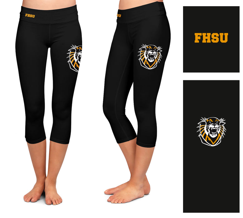 FHSU Tigers Vive La Fete Game Day Collegiate Large Logo on Thigh and Waist Women Black Capri Leggings - Vive La Fête - Online Apparel Store