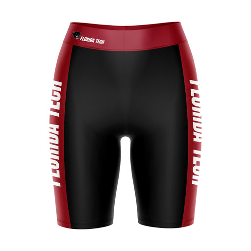 Florida Tech Panthers Vive La Fete Game Day Logo on Waistband and Red Stripes Black Women Bike Short 9 Inseam