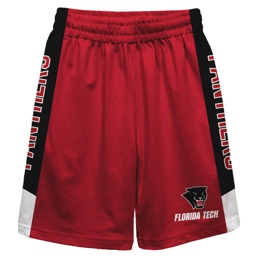 Florida Tech Panthers Vive La Fete Game Day Red Stripes Boys Solid Black Athletic Mesh Short