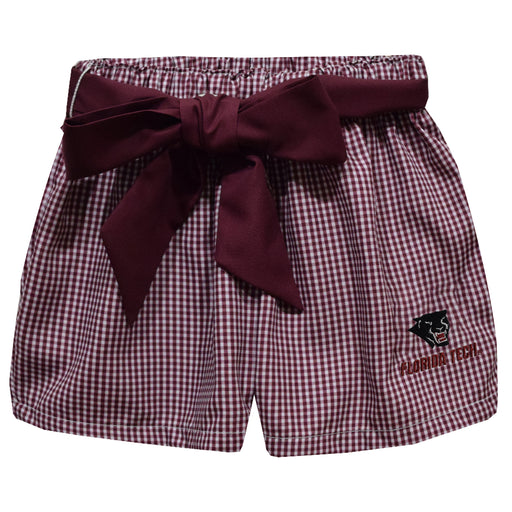 Florida Tech Panthers Embroidered Maroon Gingham Girls Short with Sash