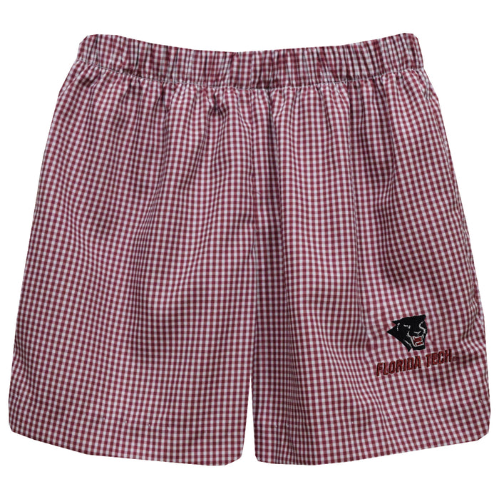 Florida Tech Panthers Embroidered Maroon Gingham Pull On Short