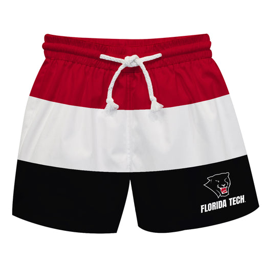 Florida Tech Panthers Vive La Fete Red White Black Stripes Swimtrunks V1