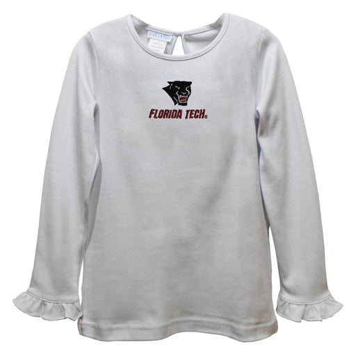 Florida Tech Panthers Embroidered White Knit Long Sleeve Girls Blouse