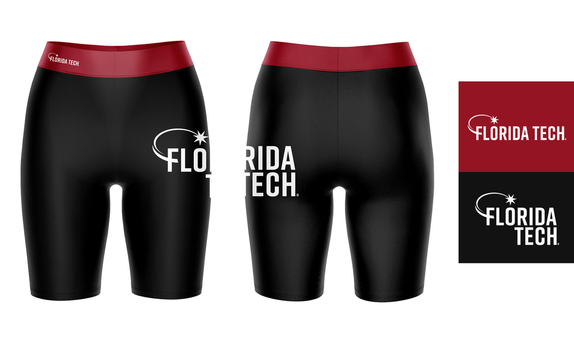 Florida Tech Panthers Vive La Fete Game Day Logo on Thigh and Waistband Black and Red Women Bike Short 9 Inseam - Vive La Fête - Online Apparel Store