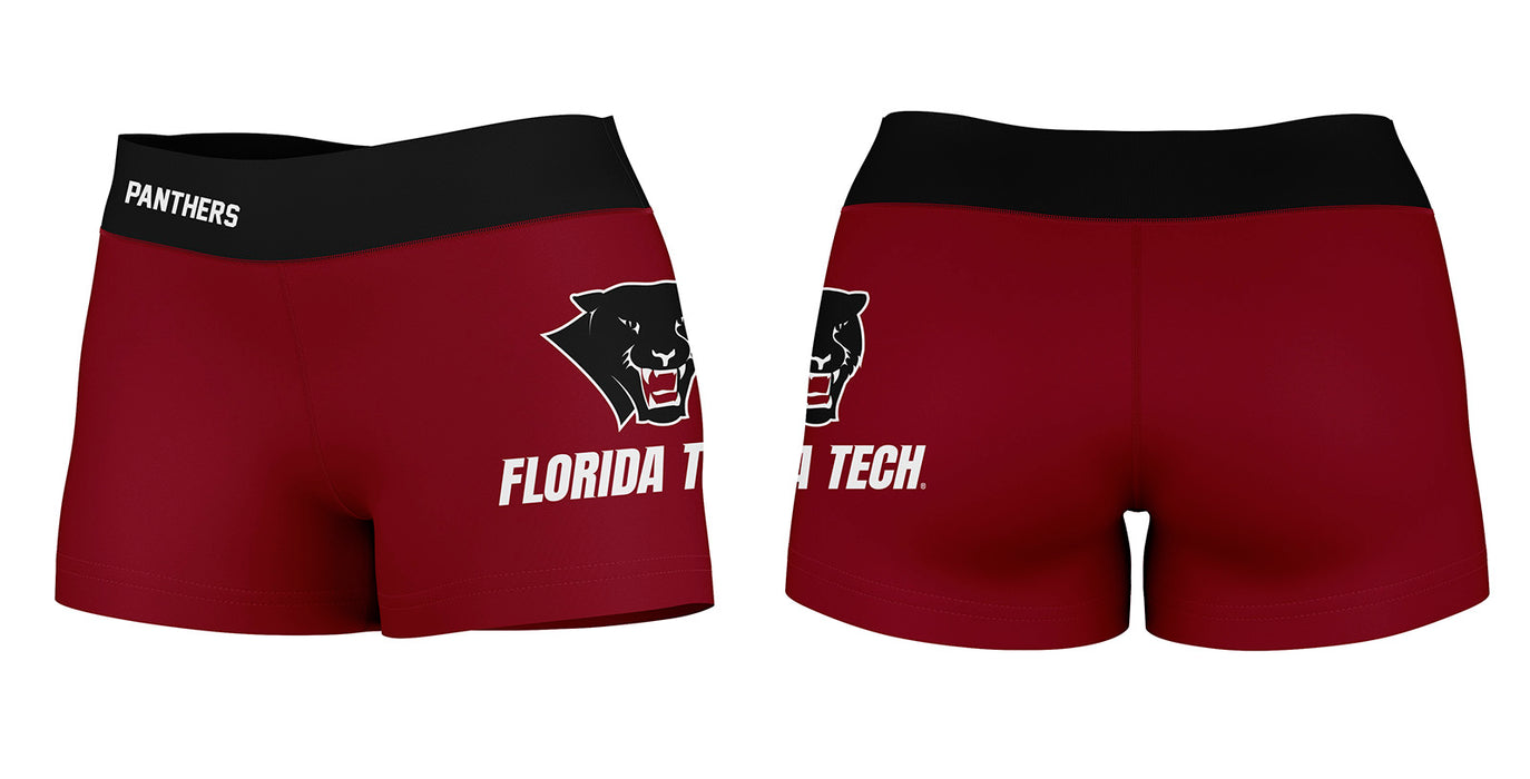 Florida Tech Panthers Vive La Fete Logo on Thigh & Waistband Red Black Women Yoga Booty Workout Shorts 3.75 Inseam - Vive La Fête - Online Apparel Store