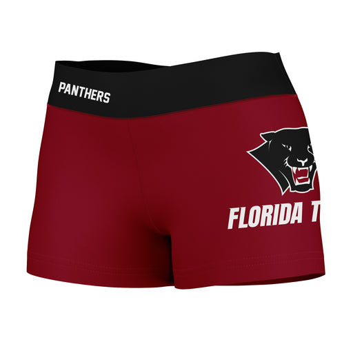 Florida Tech Panthers Vive La Fete Logo on Thigh & Waistband Red Black Women Yoga Booty Workout Shorts 3.75 Inseam