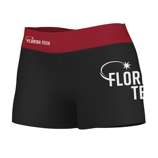 Florida Tech Panthers Vive La Fete Logo on Thigh & Waistband Black & Red Women Yoga Booty Workout Shorts 3.75 Inseam