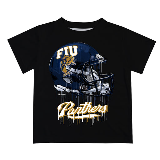 Florida International Panthers Original Dripping Football Helmet Black T-Shirt by Vive La Fete