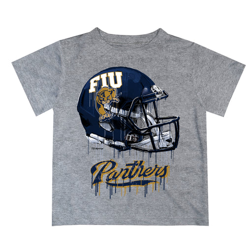 Florida International Panthers Original Dripping Football Helmet Heather Gray T-Shirt by Vive La Fete