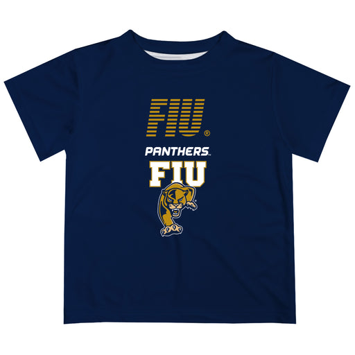 FIU Panthers Solid Stripped Logo Blue Short Sleeve Tee Shirt - Vive La Fête - Online Apparel Store