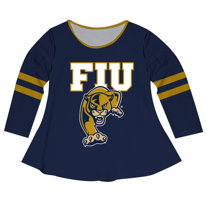 FIU Panthers Big Logo Blue Stripes Long Sleeve Girls Laurie Top - Vive La Fête - Online Apparel Store