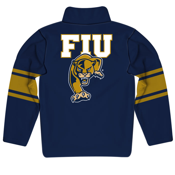 FIU Panthers Stripes Blue Long Sleeve Quarter Zip Sweatshirt - Vive La Fête - Online Apparel Store