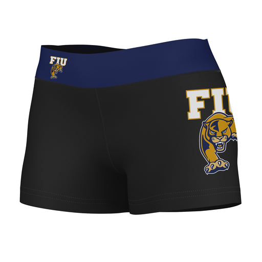 FIU Panthers Vive La Fete Game Day Logo on Thigh & Waistband Black & Navy Women Yoga Booty Workout Shorts 3.75 Inseam"