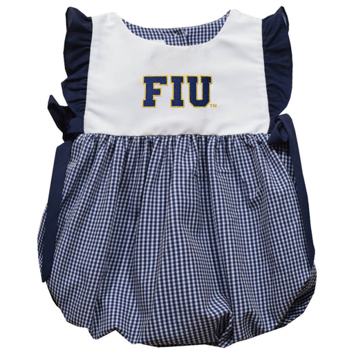 FIU Panthers Embroidered Navy Gingham Short Sleeve Girls Bubble