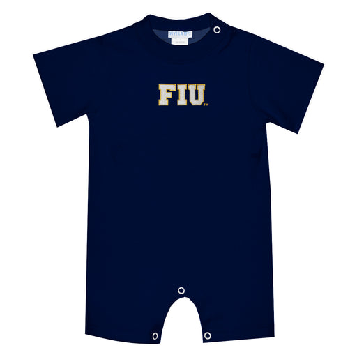 FIU Panthers Embroidered Navy Knit Short Sleeve Boys Romper