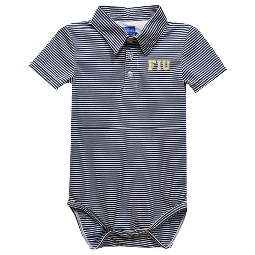 Florida International Panthers Embroidered Navy Stripe Knit Polo Onesie