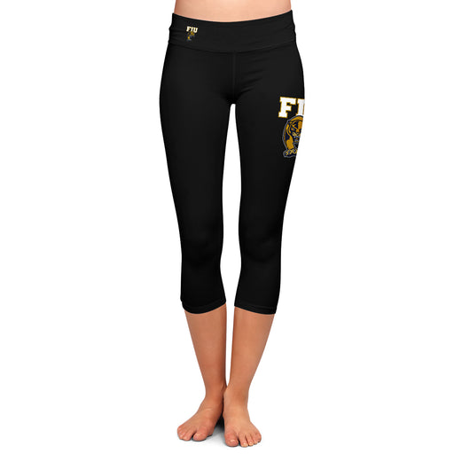 FIU Panthers Vive La Fete Game Day Collegiate Large Logo on Thigh and Waist Girls Black Capri Leggings