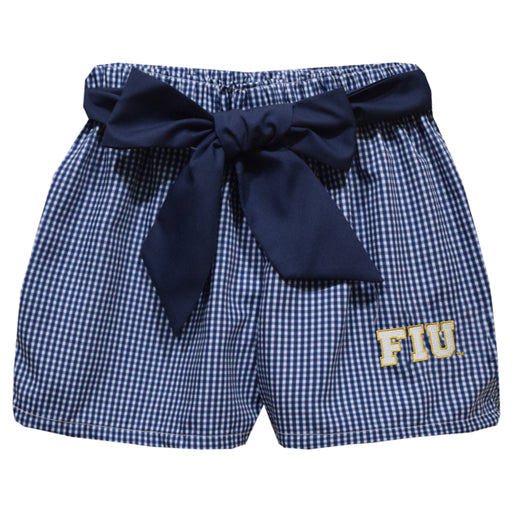 FIU Panthers Embroidered Navy Gingham Girls Short with Sash