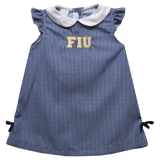 FIU Panthers  Embroidered Navy Gingham A Line Dress