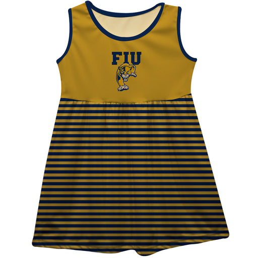 FIU Panthers Vive La Fete Girls Game Day Sleeveless Tank Dress Solid Gold Logo Stripes on Skirt