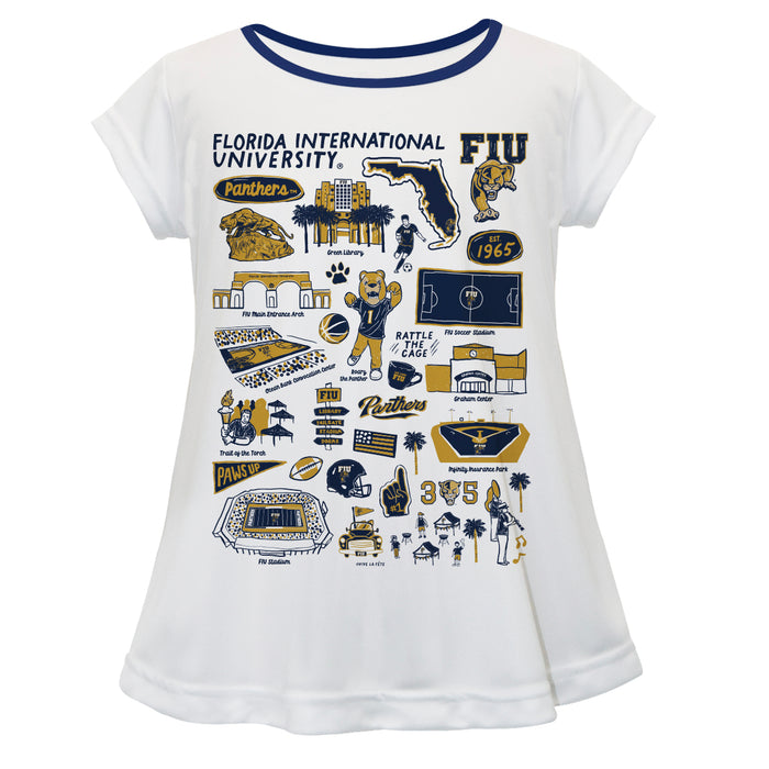 FIU Panthers Hand Sketched Vive La Fete Impressions Artwork White Short Sleeve Top