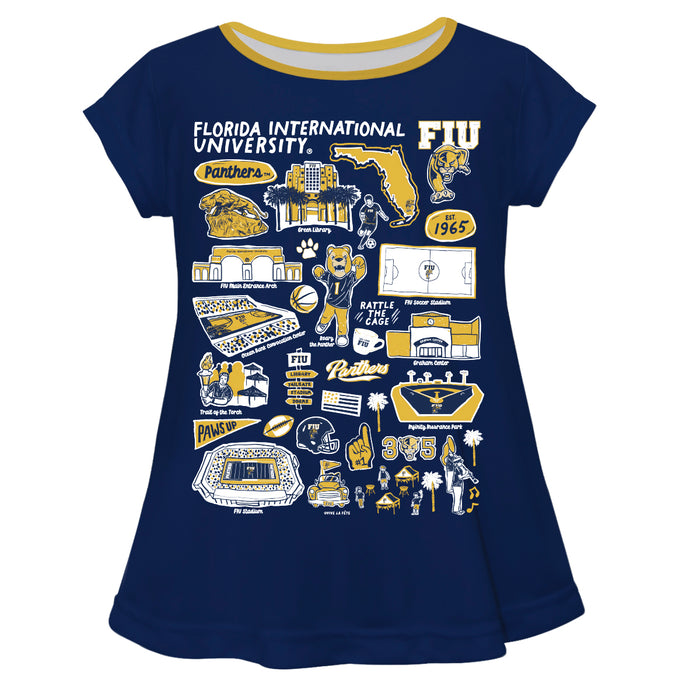 FIU Panthers Hand Sketched Vive La Fete Impressions Artwork Blue Short Sleeve Top