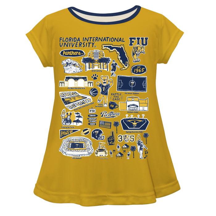 FIU Panthers Hand Sketched Vive La Fete Impressions Artwork Gold Short Sleeve Top