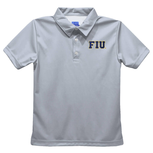 FIU Panthers Embroidered Gray Short Sleeve Polo Box Shirt