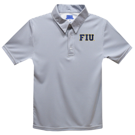 FIU Panthers Embroidered Gray Stripes Short Sleeve Polo Box Shirt
