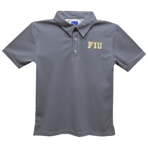 FIU Panthers Embroidered Navy Stripes Short Sleeve Polo Box Shirt