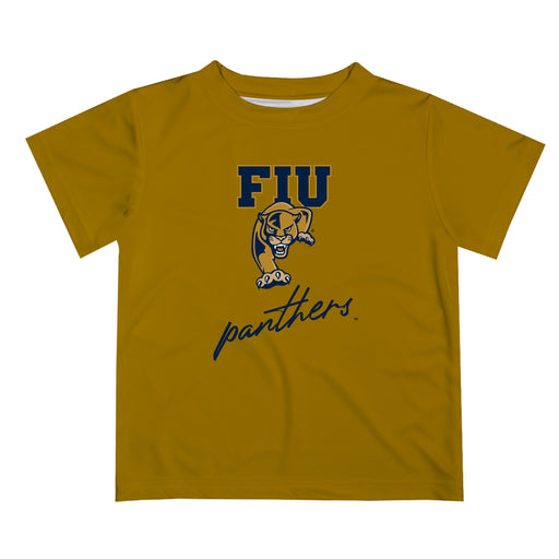 Florida International Panthers Vive La Fete Script V1 Gold Short Sleeve Tee Shirt