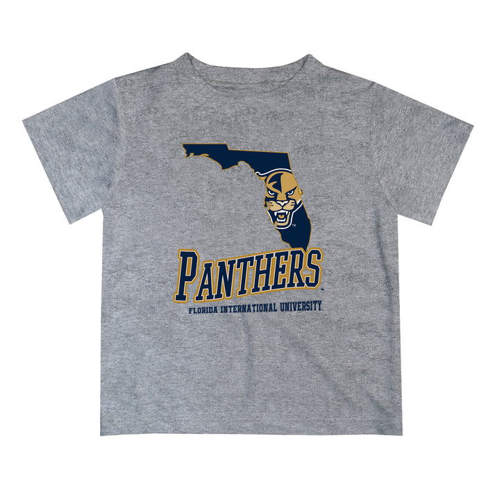 Florida International Panthers Vive La Fete State Map Heather Gray Short Sleeve Tee Shirt