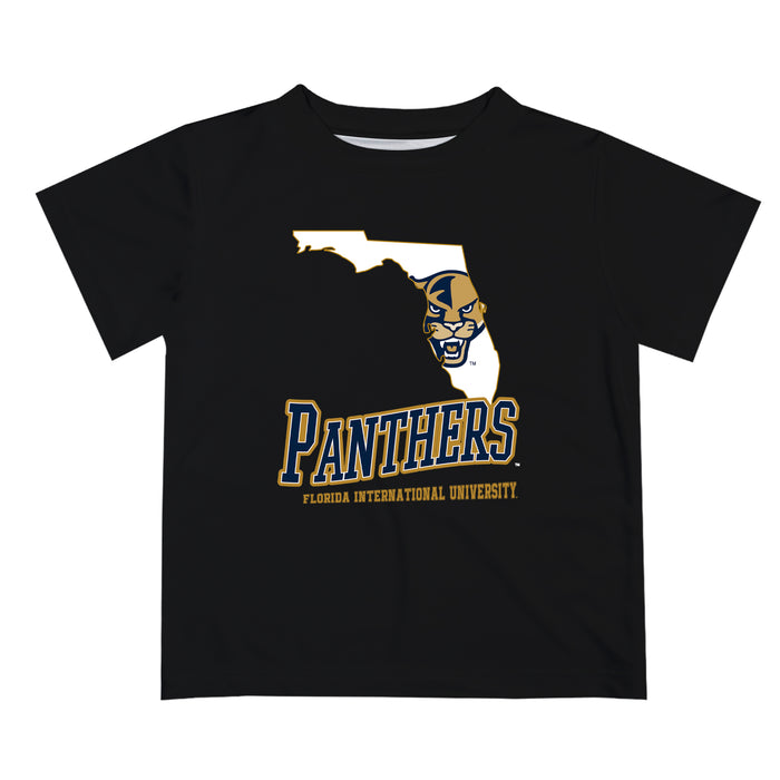 Florida International Panthers Vive La Fete State Map Black Short Sleeve Tee Shirt