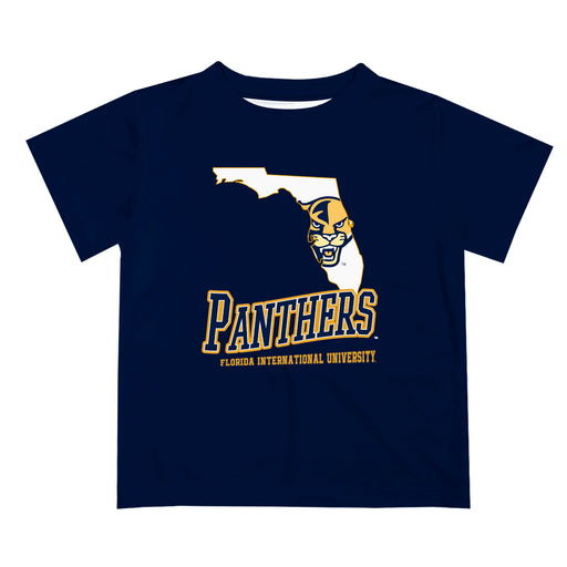 Florida International Panthers Vive La Fete State Map Blue Short Sleeve Tee Shirt