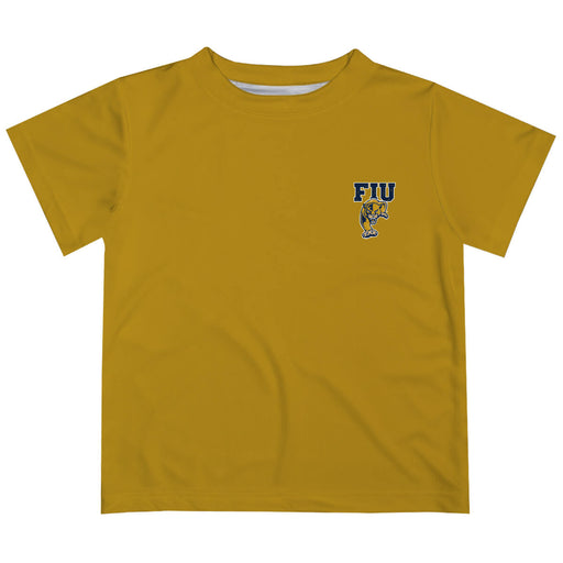 FIU Panthers Hand Sketched Vive La Fete Impressions Artwork Boys Gold Short Sleeve Tee Shirt