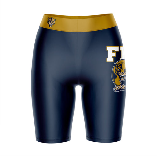 FIU Panthers Vive La Fete Game Day Logo on Thigh and Waistband Blue and Gold Women Bike Short 9 Inseam