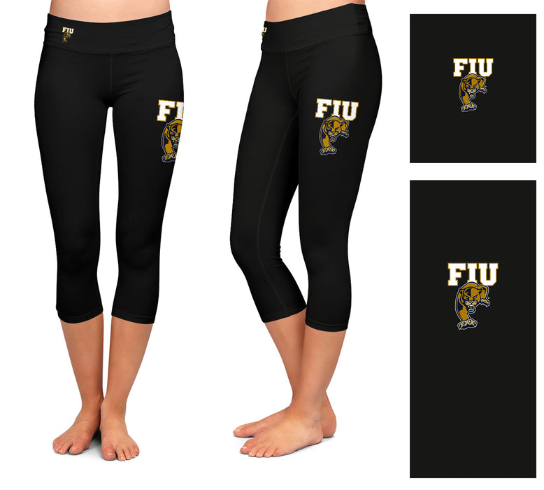 FIU Panthers Vive La Fete Game Day Collegiate Large Logo on Thigh and Waist Women Black Capri Leggings - Vive La Fête - Online Apparel Store