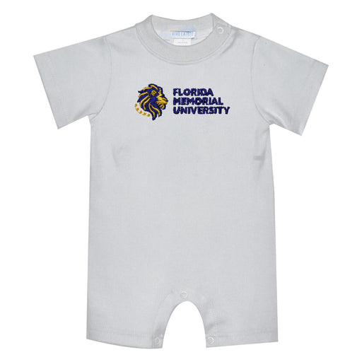 Florida Memorial University FMU Lions Embroidered White Knit Short Sleeve Boys Romper