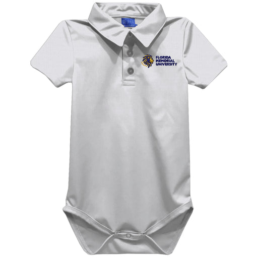Florida Memorial University FMU Lions Embroidered White Solid Knit Polo Onesie
