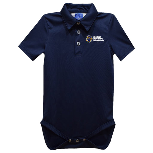 Florida Memorial University FMU Lions Embroidered Navy Solid Knit Polo Onesie