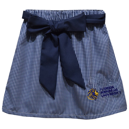 Florida Memorial University FMU Lions Embroidered Navy Gingham Skirt With Sash